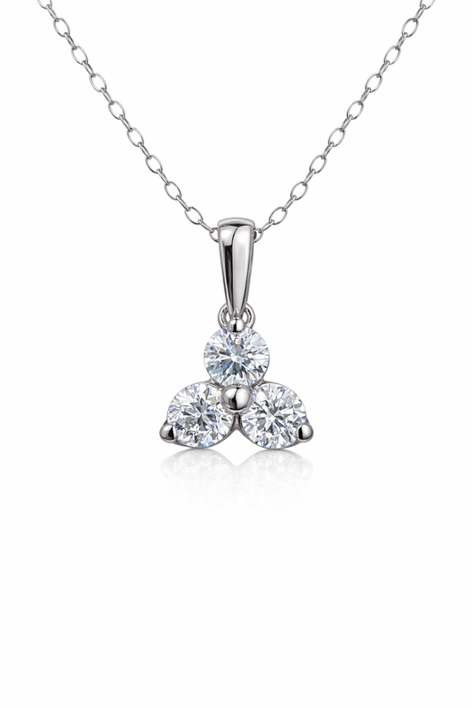 14KT White Gold Lab-Grown Diamond 3-Stone Triangle Necklace – 0.60 CTW