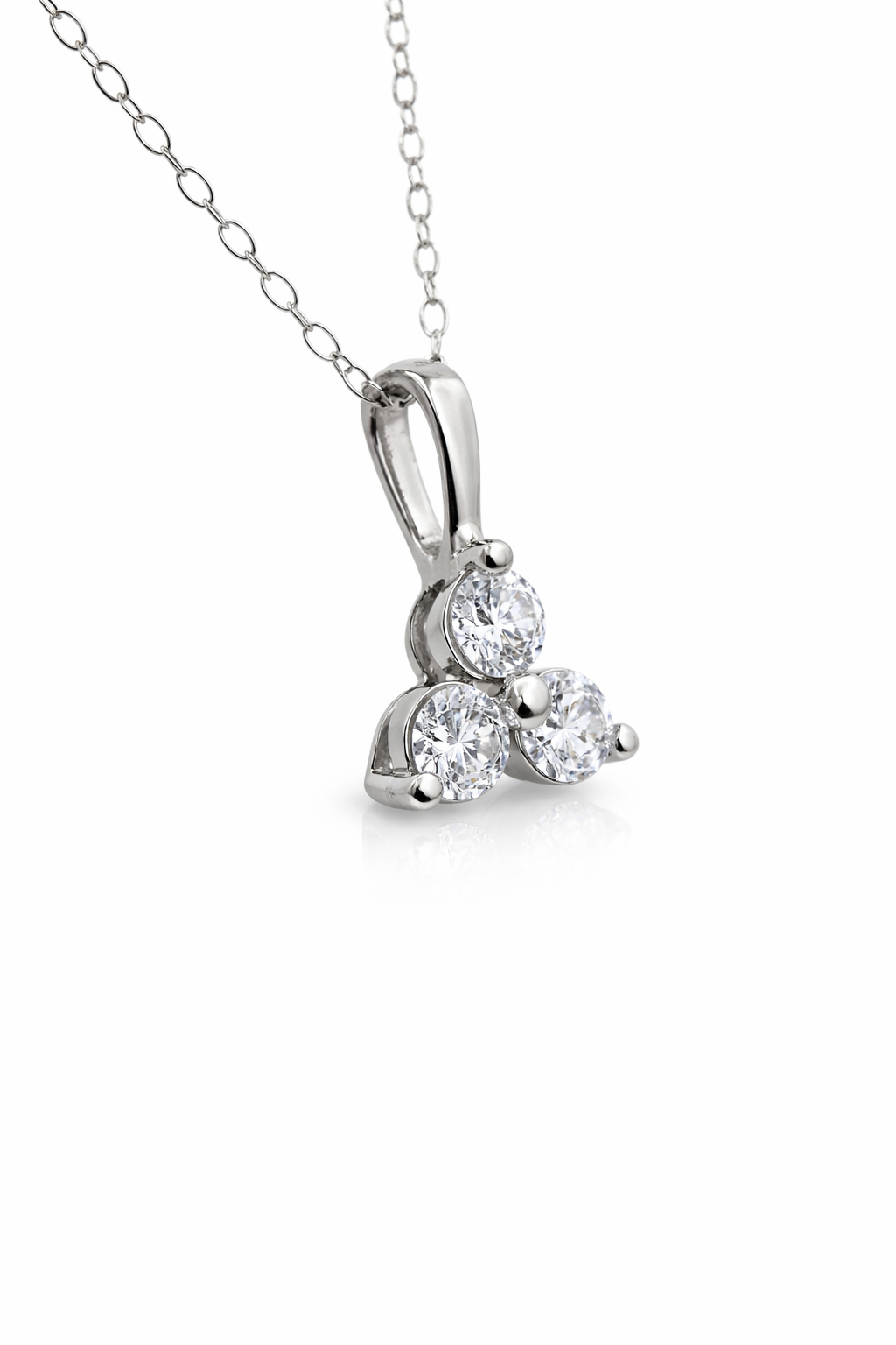 14KT White Gold Lab-Grown Diamond 3-Stone Trinity Necklace – 0.60 CTW