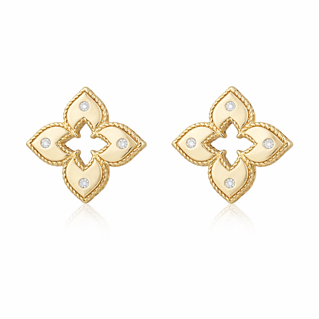 14KT Yellow Gold Lab-Grown Diamond Clover Stud Earrings – 0.08 CTW