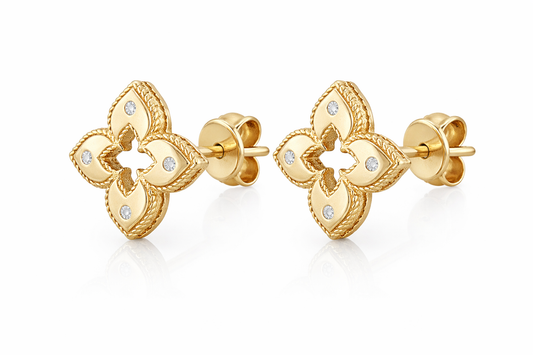 14KT Yellow Gold Lab-Grown Diamond Clover Stud Earrings – 0.08 CTW