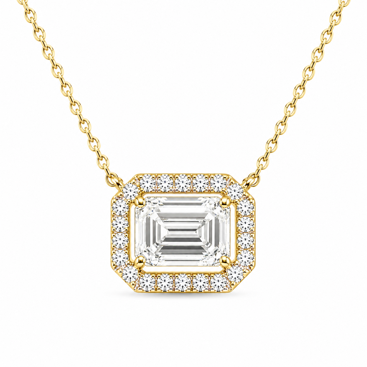 14KT White Gold Emerald Cut Halo Lab-Grown Diamond Pendant Necklace – 2.49 CTW | 18" Chain Included