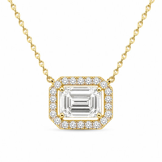 14KT White Gold Emerald Cut Halo Lab-Grown Diamond Pendant Necklace – 2.49 CTW | 18" Chain Included