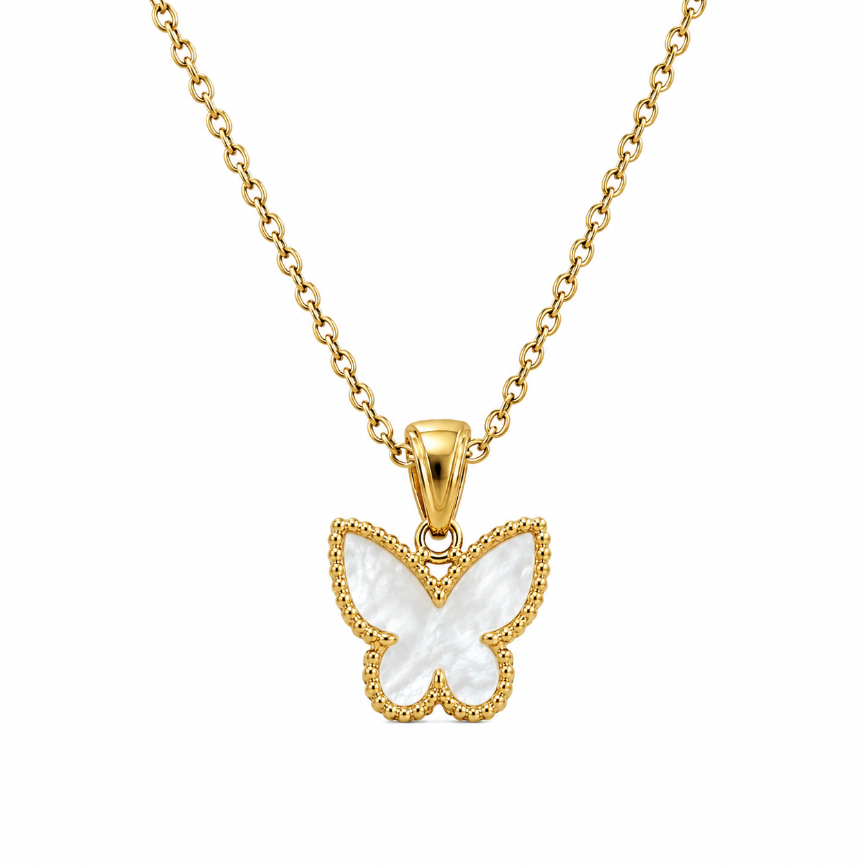 14kt Yellow Gold Mother of Pearl Butterly Pendant Necklace
