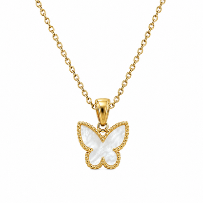 14kt Yellow Gold Mother of Pearl Butterly Pendant Necklace