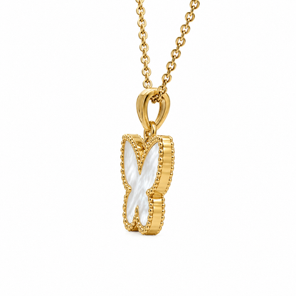 14kt Yellow Gold Mother of Pearl Butterly Pendant Necklace