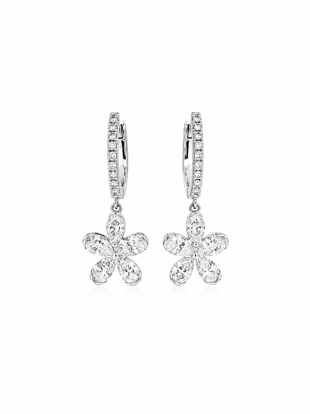 14KT White Gold Lab-Grown Multi-Shape Flower Dangle Earrings – 1.61 CTW