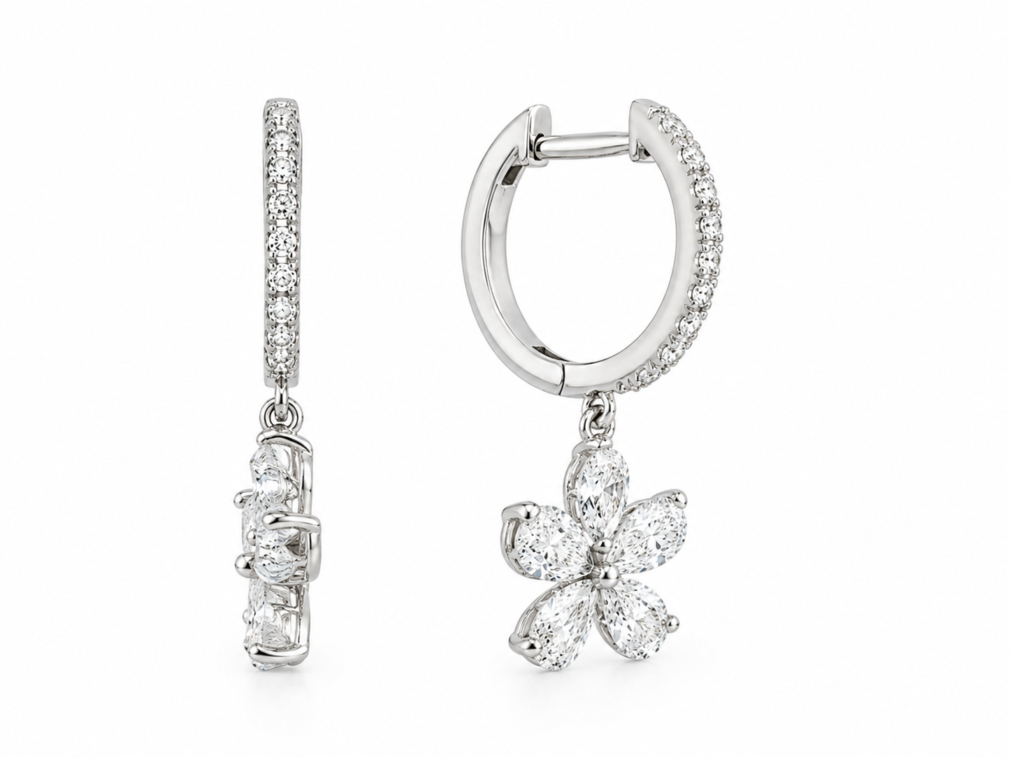 14KT White Gold Lab-Grown Multi-Shape Flower Dangle Earrings – 1.61 CTW