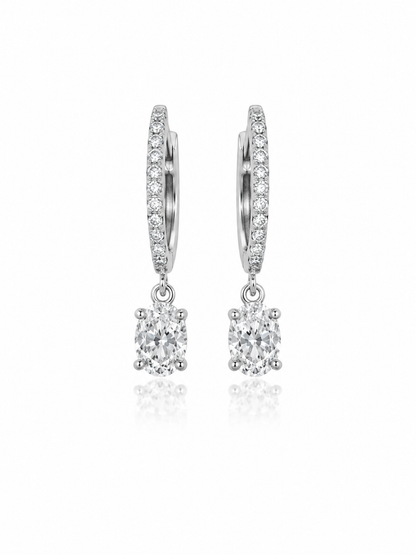 14KT White Gold Lab-Grown Diamond Oval Dangle Hoop Earrings – 1.13 CTW