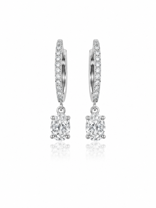 14KT White Gold Lab-Grown Diamond Oval Dangle Hoop Earrings – 1.13 CTW