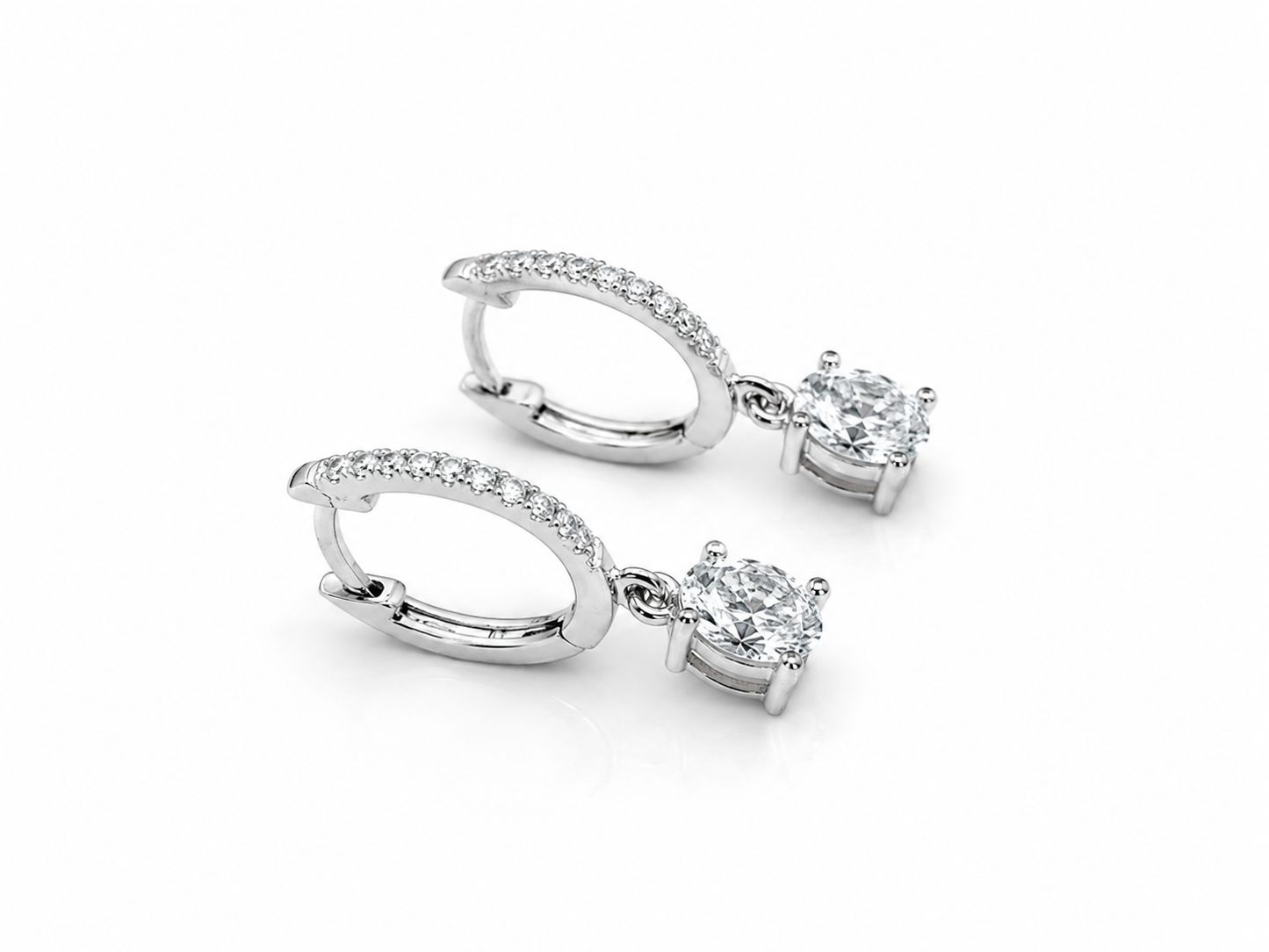 14KT White Gold Lab-Grown Diamond Oval Dangle Hoop Earrings – 1.13 CTW