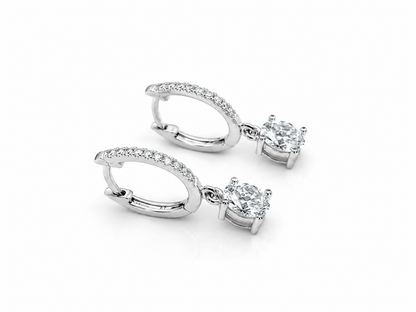 14KT White Gold Lab-Grown Diamond Oval Dangle Hoop Earrings – 1.13 CTW