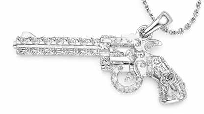 Magnum Gun Rose Engraving Necklace Pendant