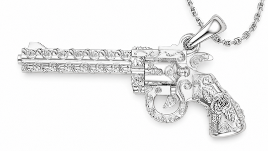 Magnum Gun Rose Engraving Necklace Pendant