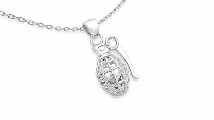 Sterling Silver Grenade with Heart Necklace Pendant