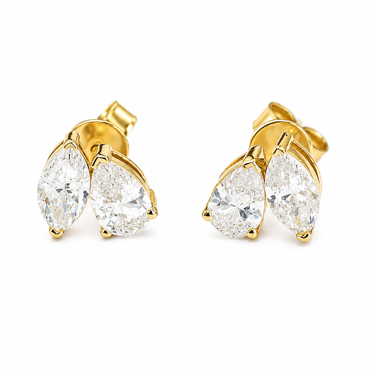 14K Yellow Gold Marquise & Pear Shape Toi et Moi Earrings – 1.88 CTW