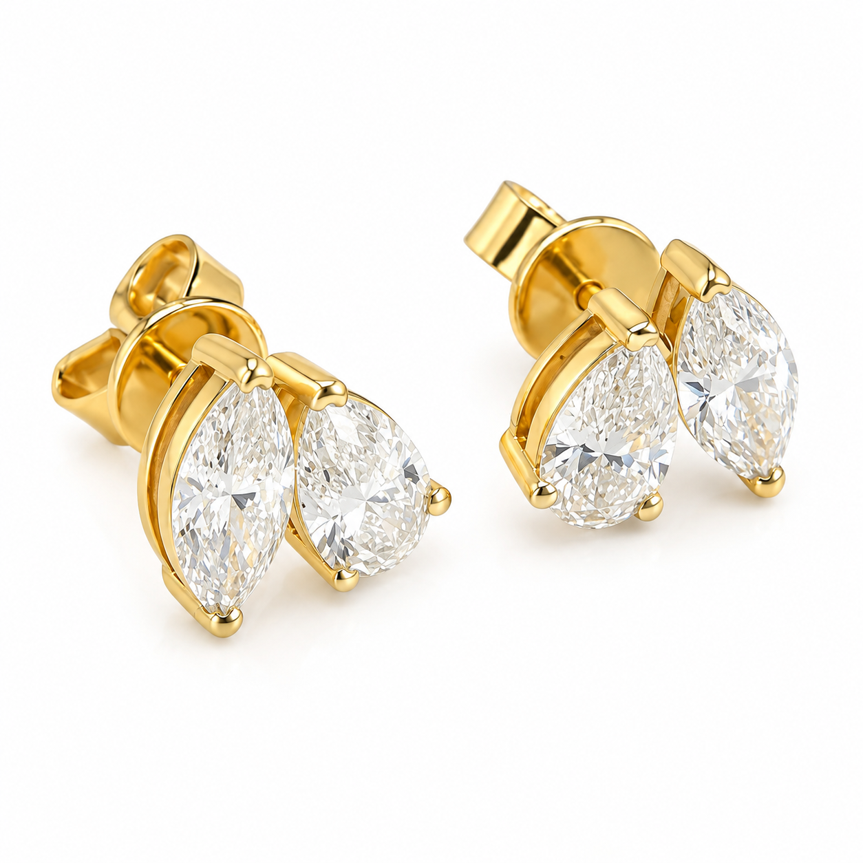 14K Yellow Gold Marquise & Pear Shape Toi et Moi Earrings – 1.88 CTW
