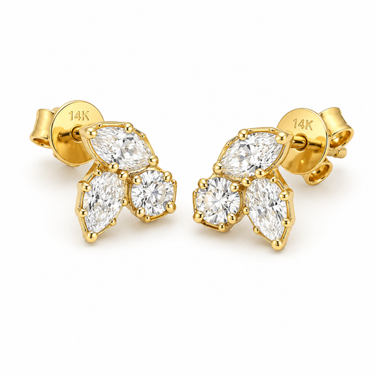 14K Yellow Gold Lab Grown Diamond 3-Stone Stud Earrings – 1.15 CTW