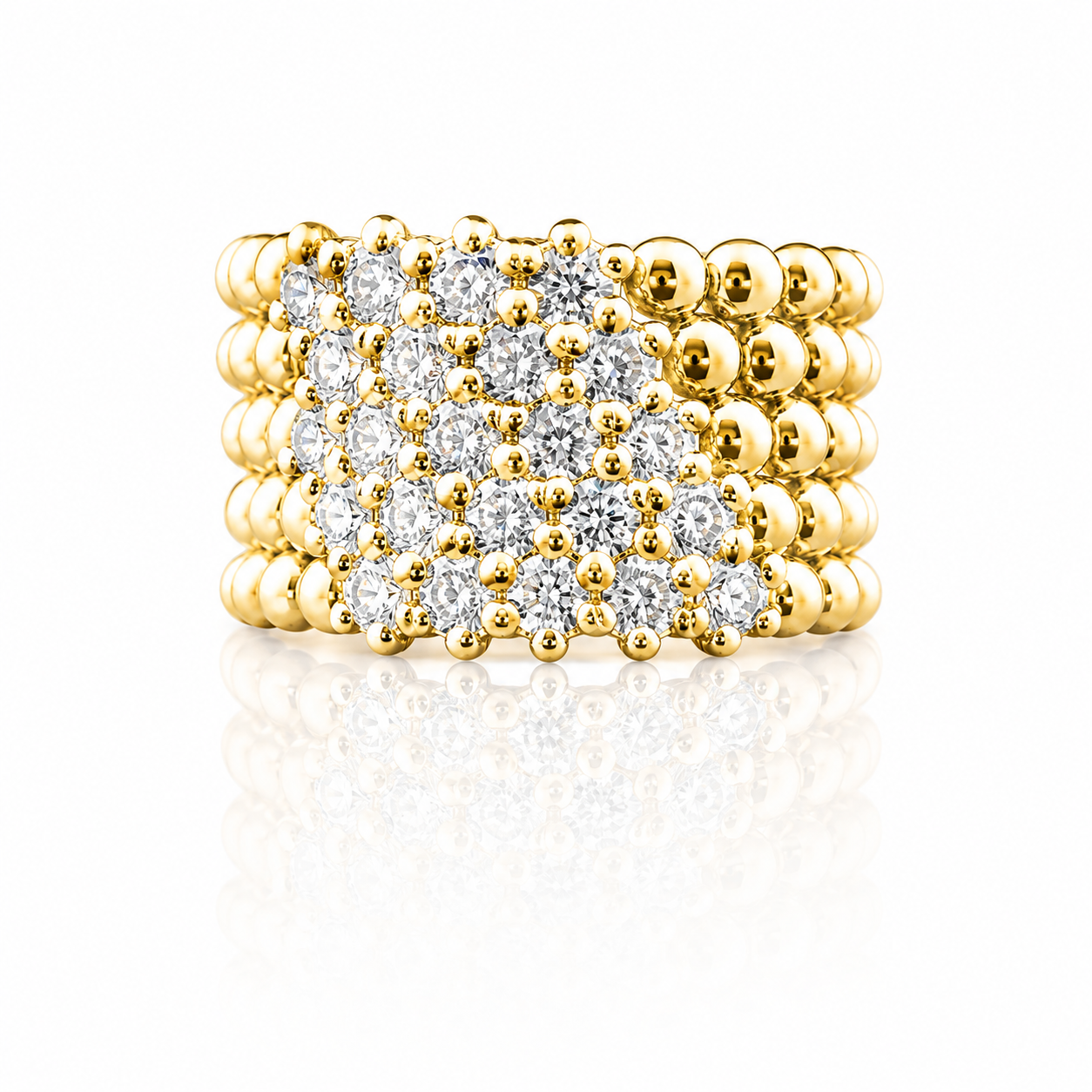 Five Row Ball Design Lab Grown Diamond Stackable Ring – 25/1.30CTW | 14K Gold Over Silver