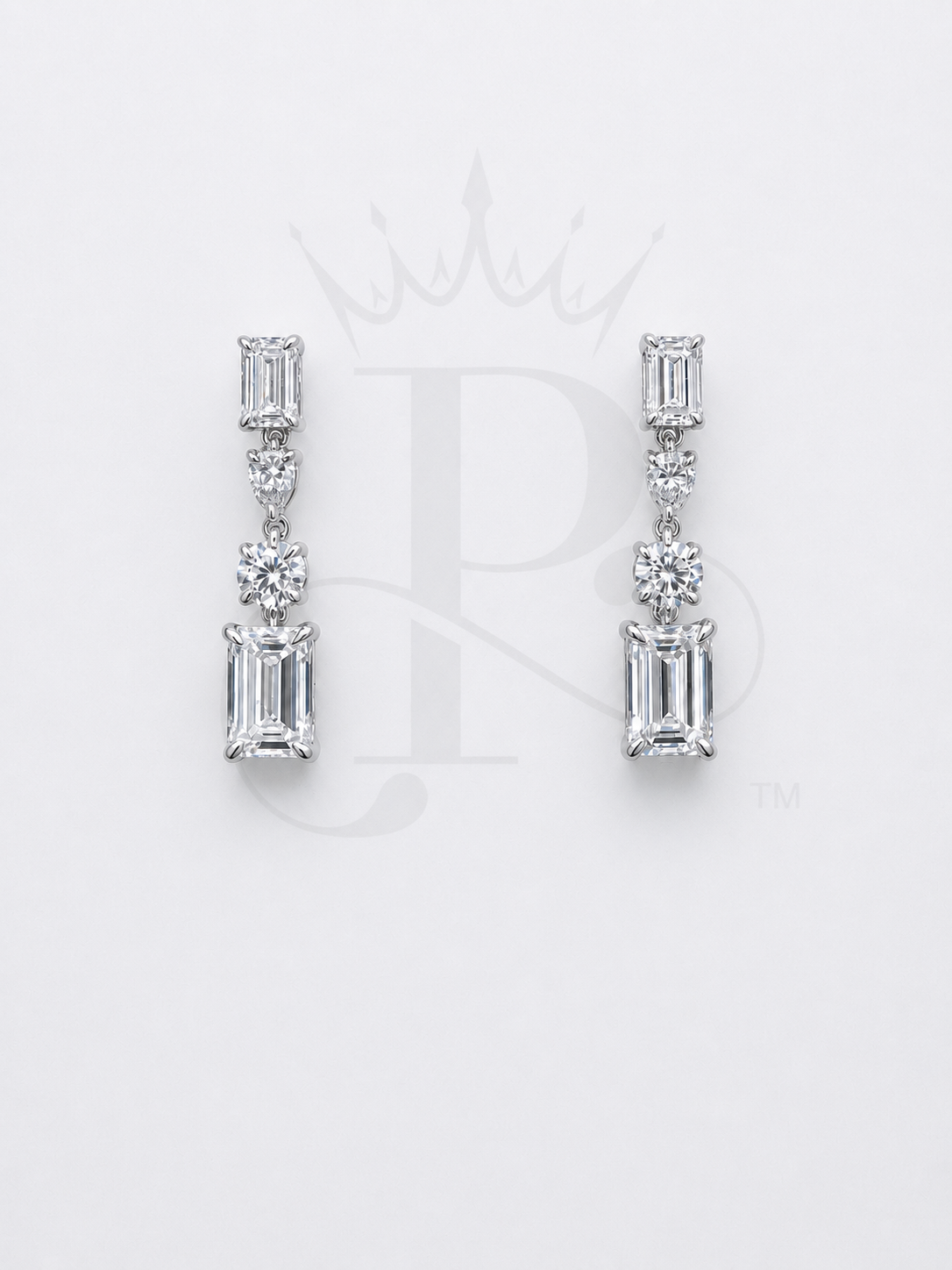 14K White Gold Lab Grown Diamond Drop Earrings | Emerald, Pear & Round Cut | 3.15 CTW Dangle Earrings