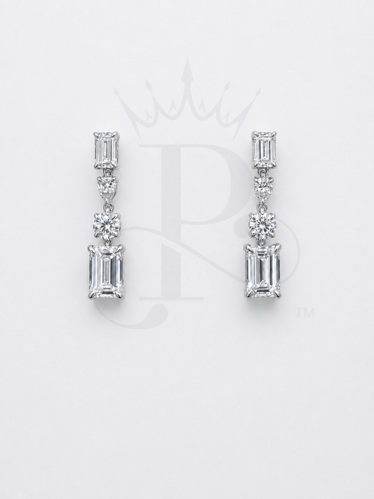 14K White Gold Lab Grown Diamond Drop Earrings | Emerald, Pear & Round Cut | 3.15 CTW Dangle Earrings
