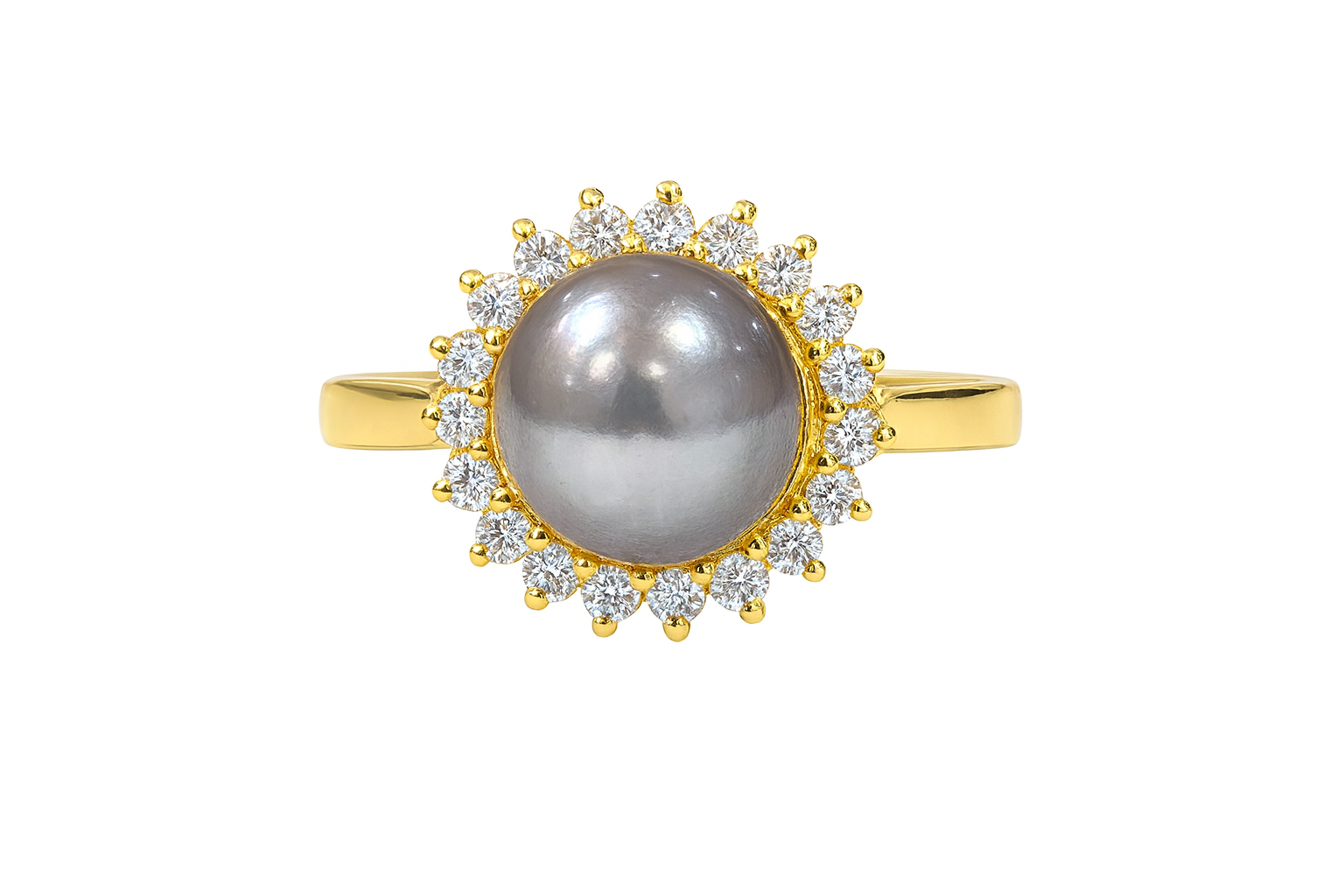 14KT Yellow Gold • 0.25ct Diamond • 6.5mm Grey Pearl Ring (Size 4)