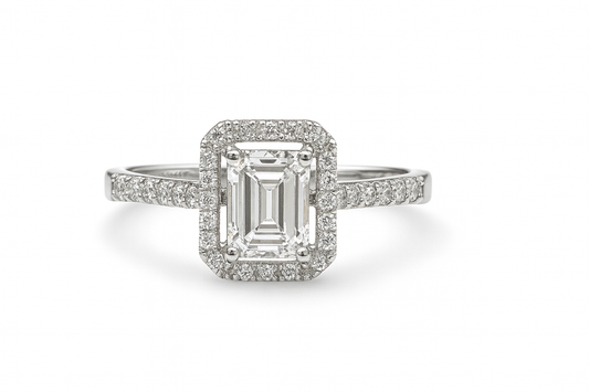 14KT White Gold 0.50ct Emerald Cut Diamond Engagement Ring – Size 9 (Free Sizing 6–8)