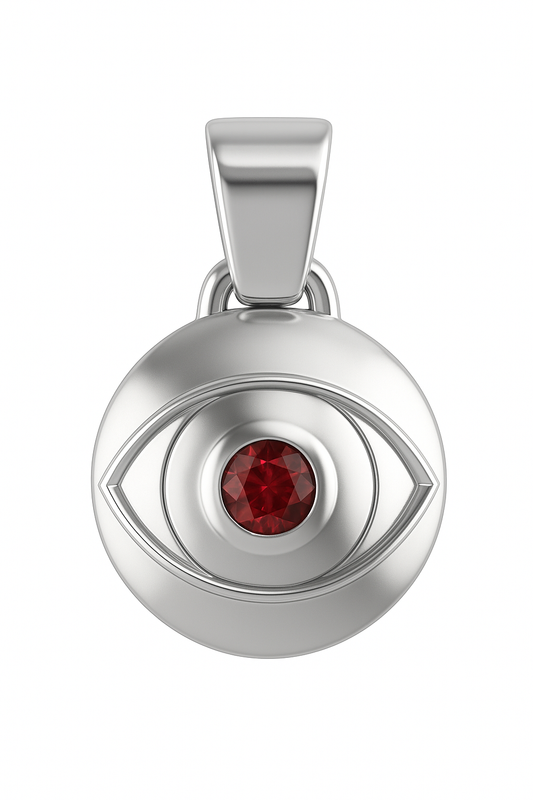 JANUARY GARNET Sterling Silver Evil Eye Unisex Birthstone Pendant Only