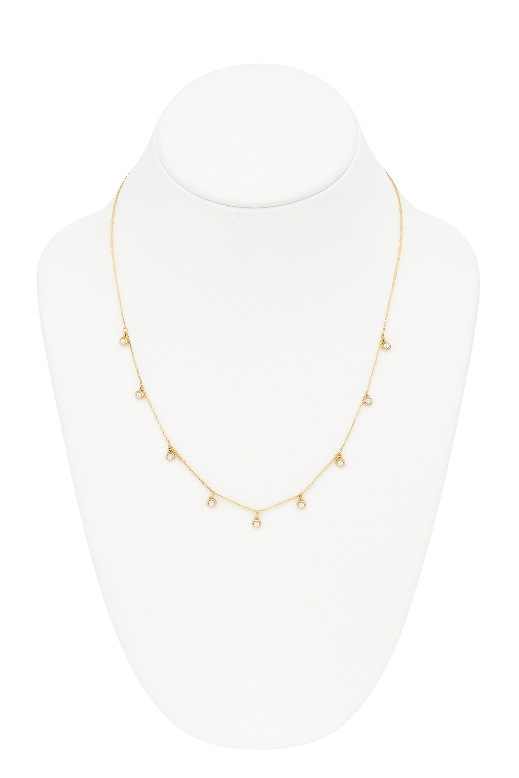 0.50 CTW Natural Diamond Station Drop Necklace – 14K Yellow Gold (Adjustable 16–18")