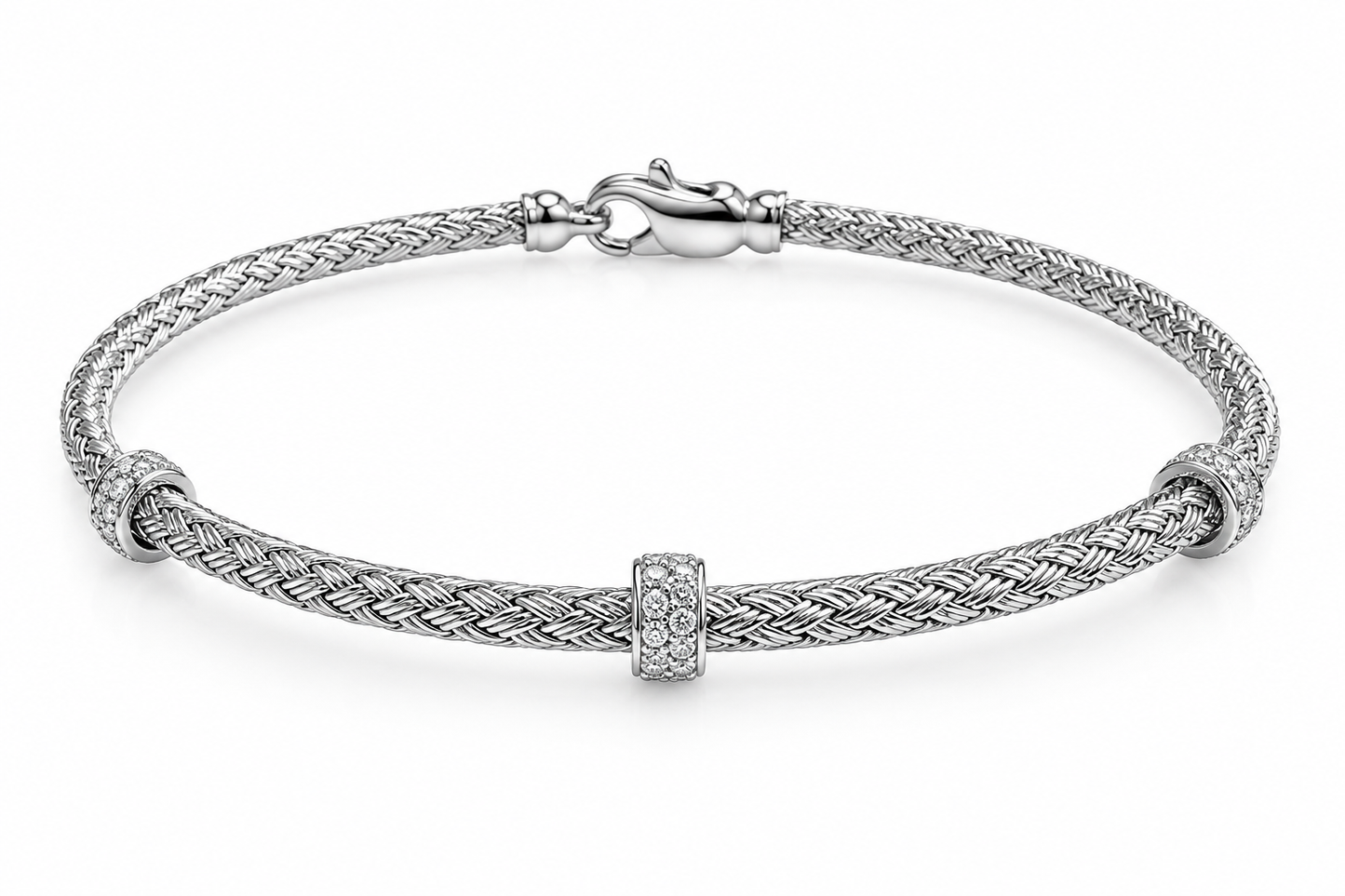 14Kt White Gold 6.31Gm Flex Rope Bangle With 0.15Ctw Natural Diamond
