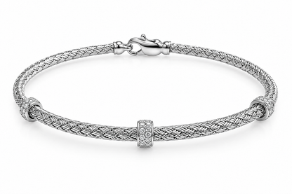 14Kt White Gold 6.31Gm Flex Rope Bangle With 0.15Ctw Natural Diamond