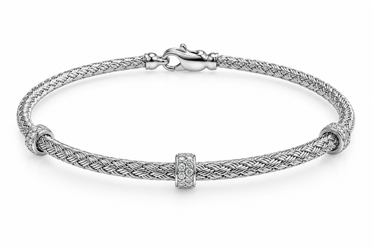 14Kt White Gold 6.31Gm Flex Rope Bangle With 0.15Ctw Natural Diamond
