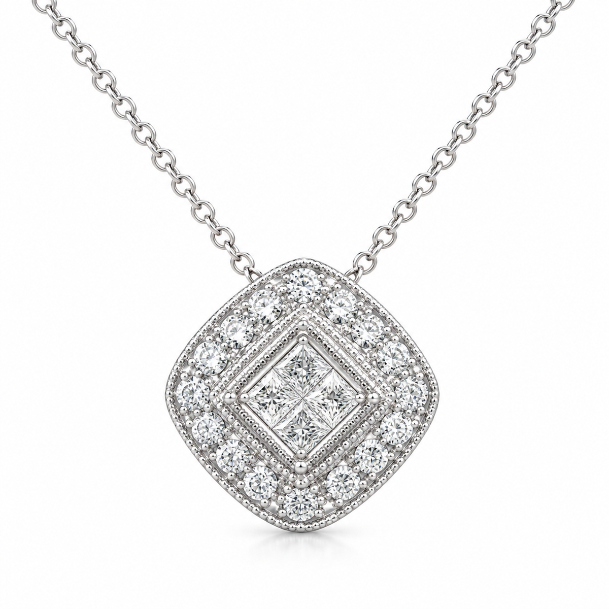 14Kt White Gold 0.50 CTW Diamond Halo Necklace Pendant