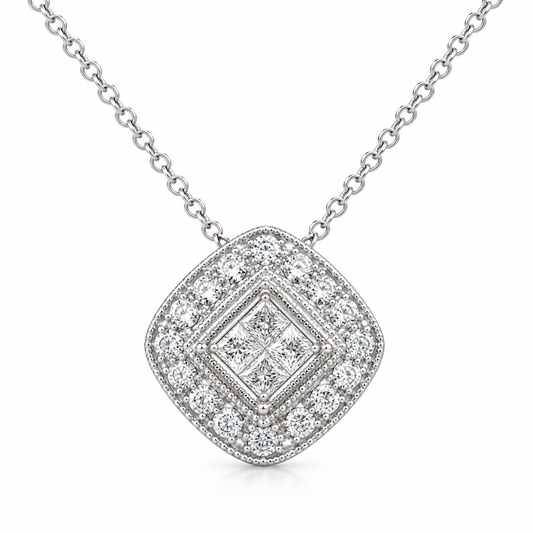 14Kt White Gold 0.50 CTW Diamond Halo Necklace Pendant