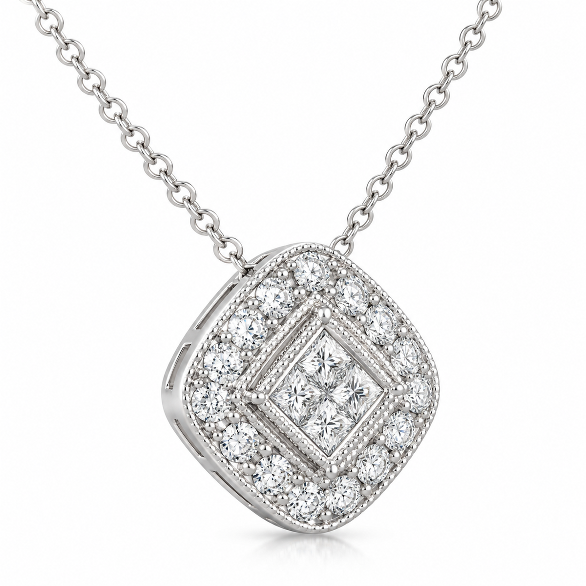 14Kt White Gold 0.50 CTW Diamond Halo Necklace Pendant