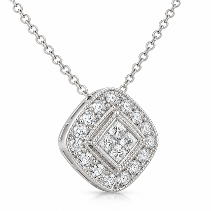 14Kt White Gold 0.50 CTW Diamond Halo Necklace Pendant