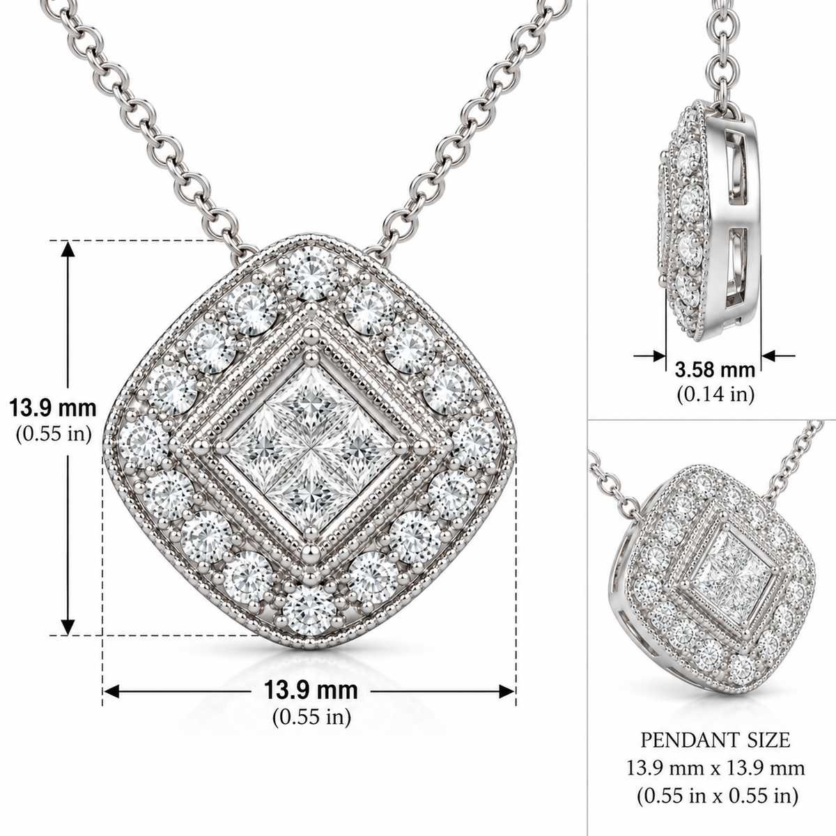 14Kt White Gold 0.50 CTW Diamond Halo Necklace Pendant