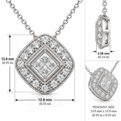 14Kt White Gold 0.50 CTW Diamond Halo Necklace Pendant