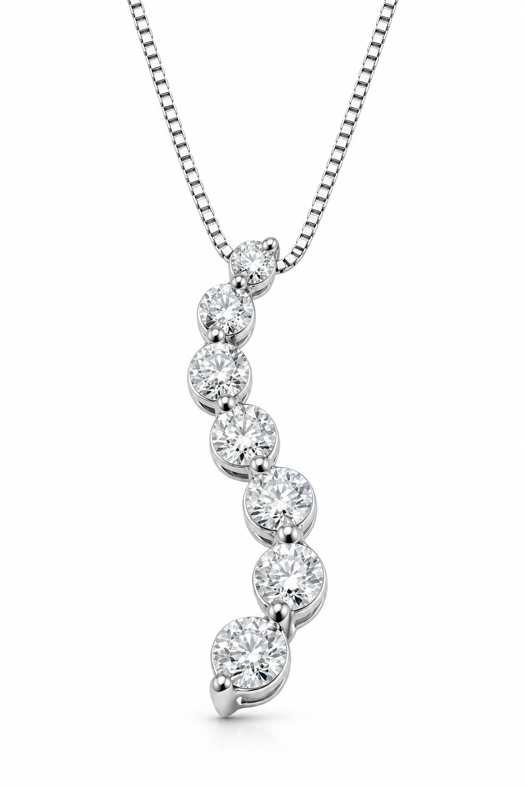 14K White Gold 1.00 CTW Natural Diamond Journey Pendant Necklace