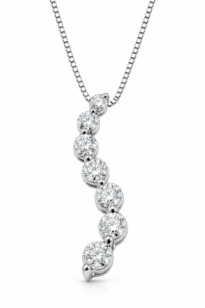 14K White Gold 1.00 CTW Natural Diamond Journey Pendant Necklace