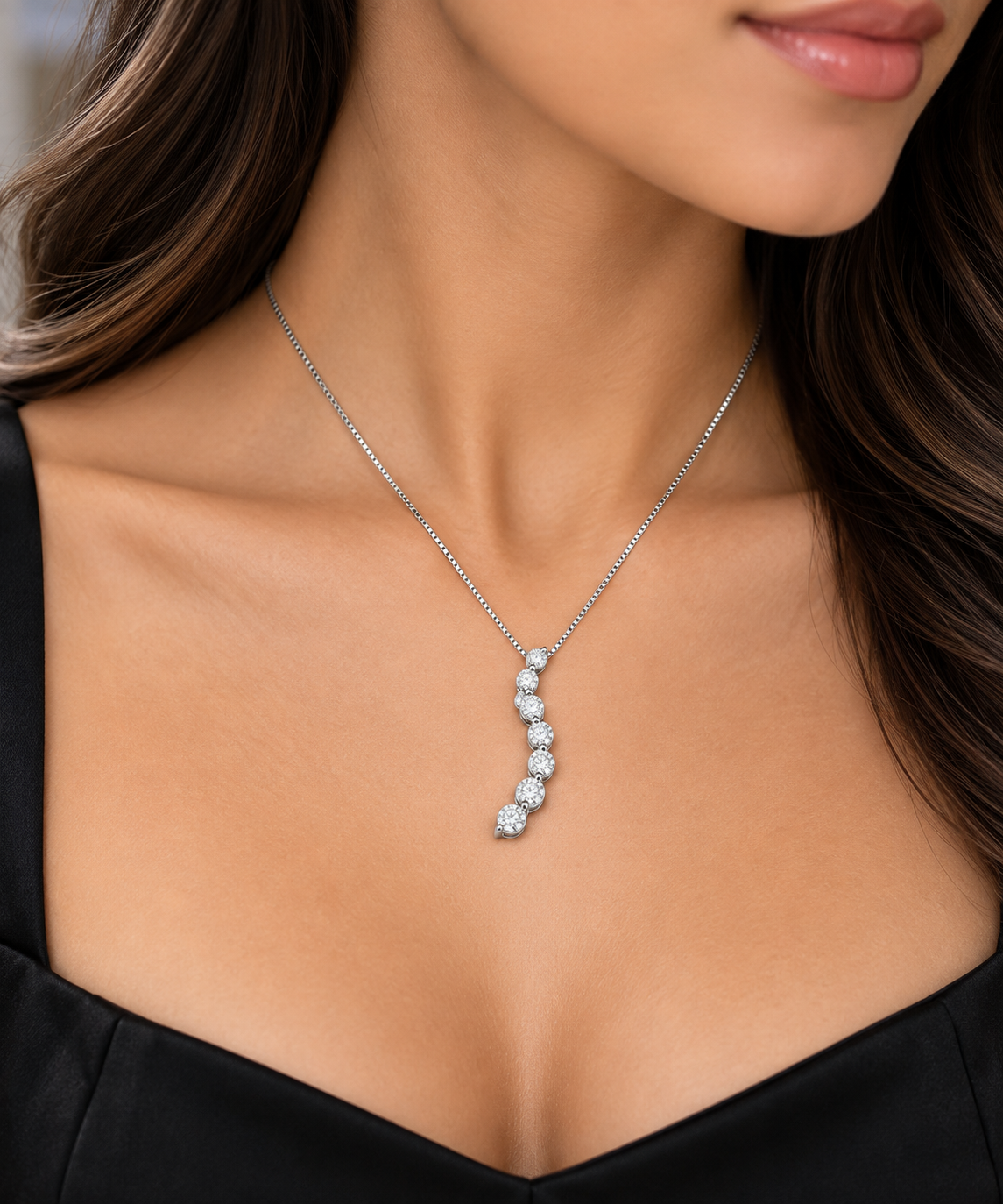 14K White Gold 1.00 CTW Natural Diamond Journey Pendant Necklace
