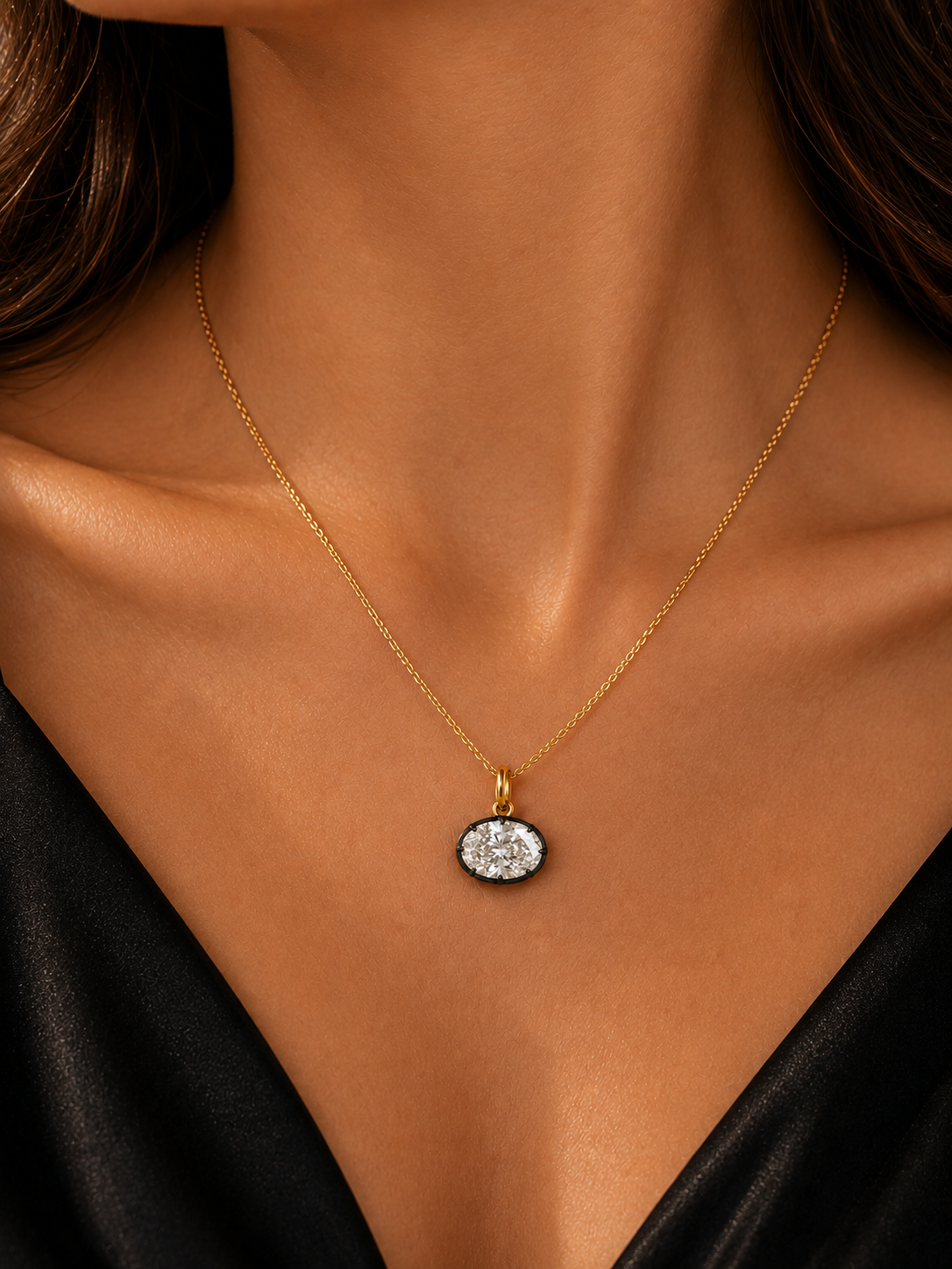 14K Yellow Gold Gregorian-Style Six-Prong GIA Certified Natural Oval Diamond Solitaire Necklace – 1.01 CTW