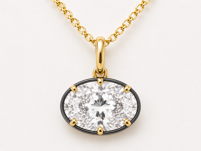 14K Yellow Gold Gregorian-Style Six-Prong GIA Certified Natural Oval Diamond Solitaire Necklace – 1.01 CTW