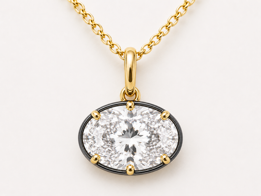 14K Yellow Gold Gregorian-Style Six-Prong GIA Certified Natural Oval Diamond Solitaire Necklace – 1.01 CTW