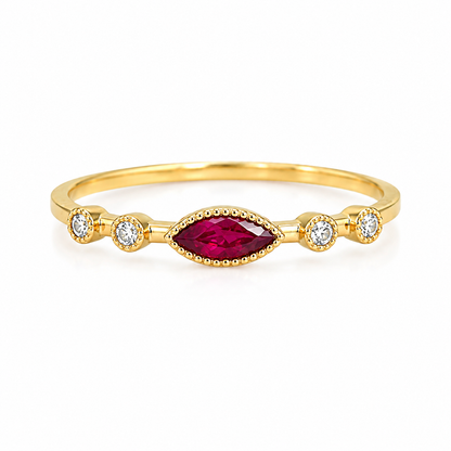 14K Yellow Gold Genuine Ruby & Lab Grown Diamond Marquise Ring – Size 7