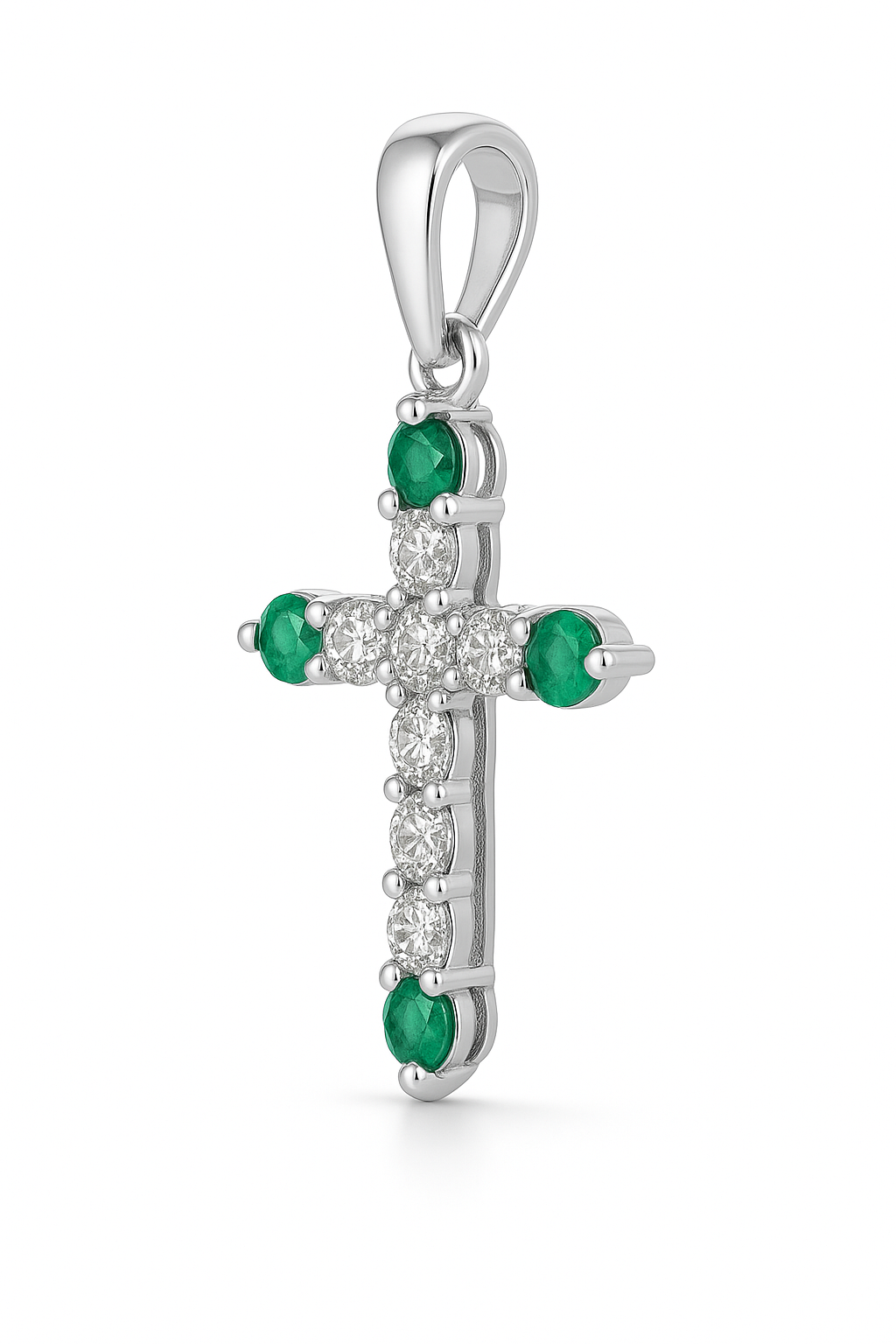 0.20ctw Natural Emerald  and Diamond Cross Pendant