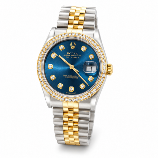 Pre-Owned Rolex Datejust 36mm Steel & Gold Blue Diamond Dial with Diamond Bezel