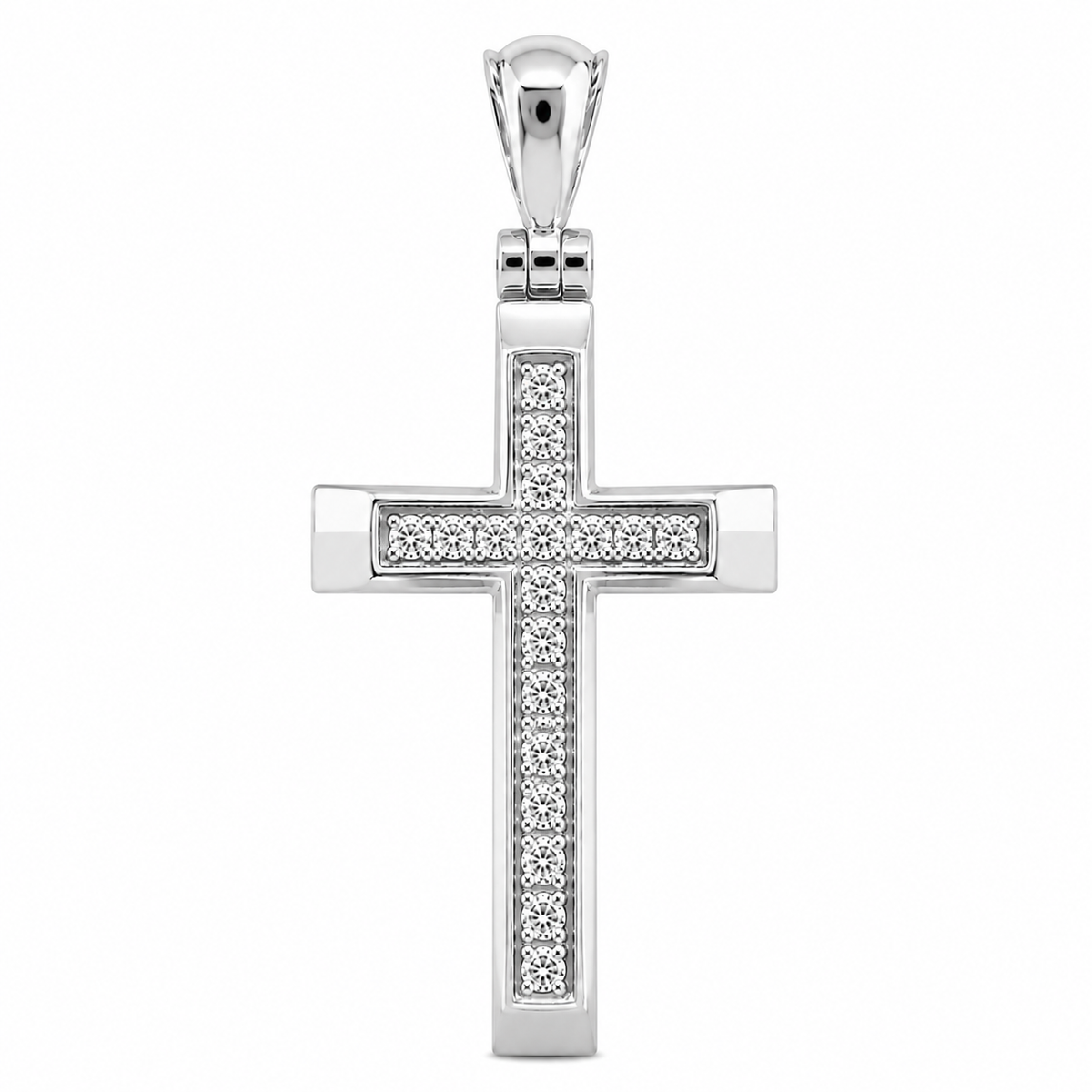 14K White Gold 0.06 CTW Diamond Cross Pendant – Micro-Pave