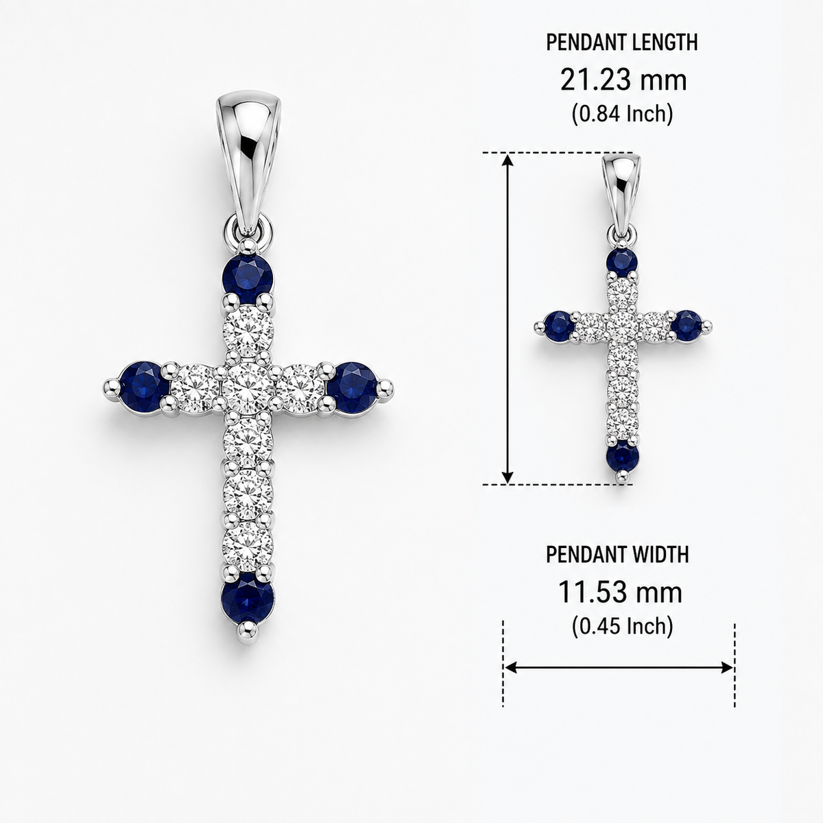 10K White Gold Natural Blue Sapphire & Diamond Cross Pendant – 0.25 CTW