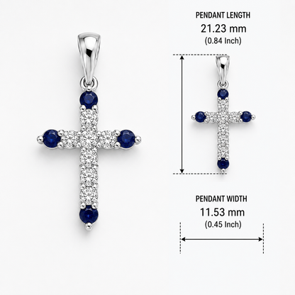 10K White Gold Natural Blue Sapphire & Diamond Cross Pendant – 0.25 CTW