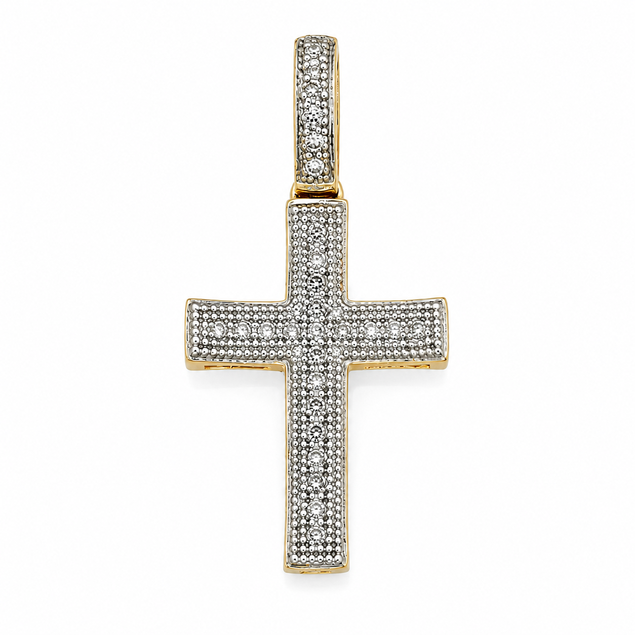 10K Yellow Gold 0.08 CTW Diamond Pavé Cross Pendant – No Chain